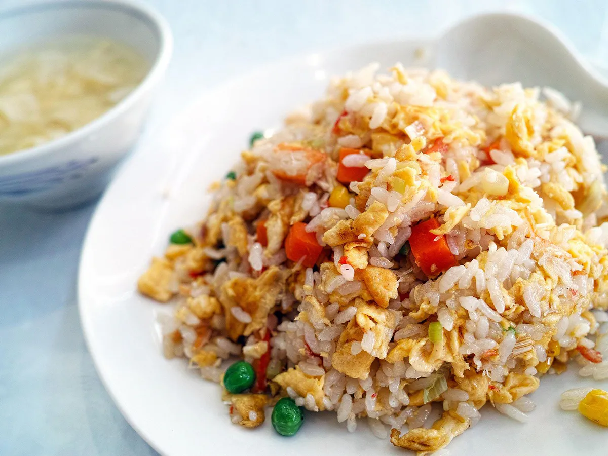 Colorful vegetable egg fried rice with fresh diced ingredients at Great Wall, a Chinese Restaurant in Greenwood